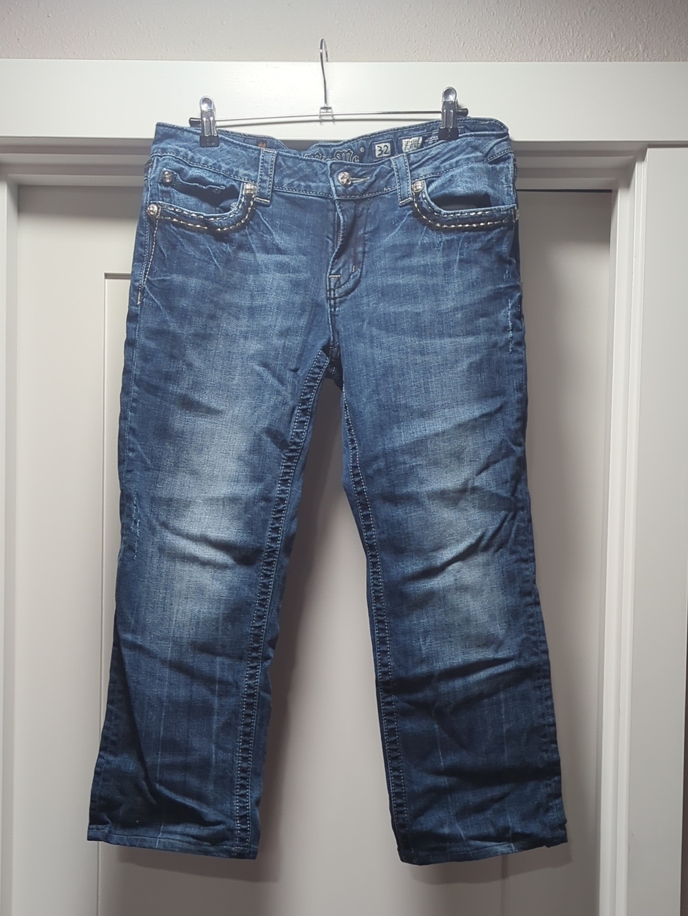 Miss Me Dark Blue Washed Cropped Jeans
